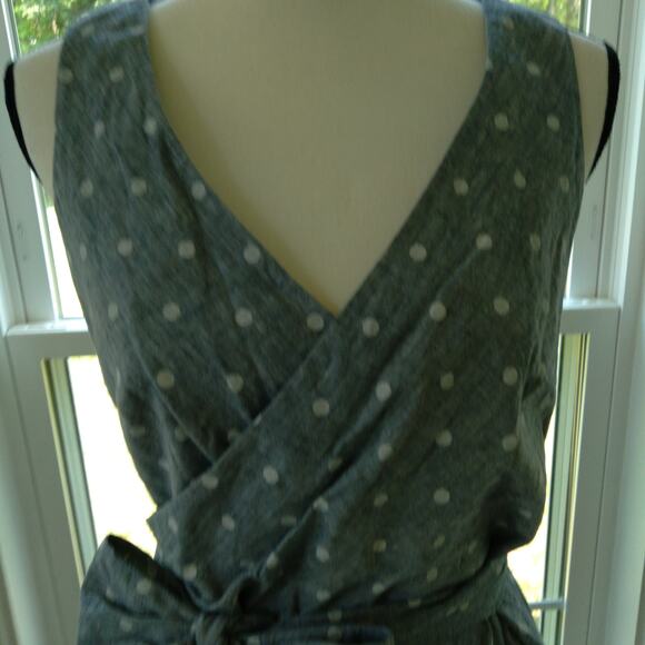 Boden Women's 8 Linen Cotton Blend Sleeveless Polka Dot Wrap Blouse - Picture 6 of 9